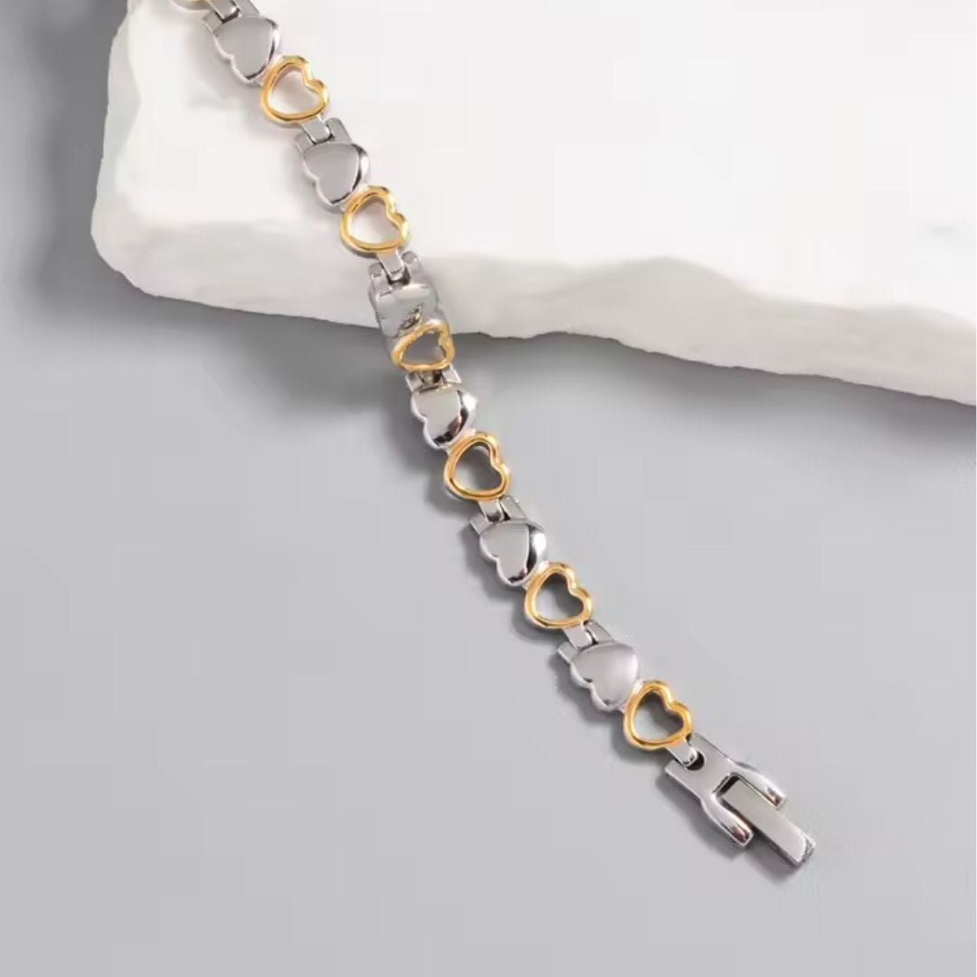 Pulsera magnética de corazones en acero inoxidable - Hipnotelia