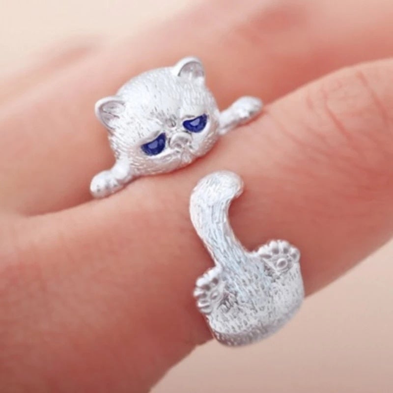 Anillo ajustable de gatito plateado - Hipnotelia