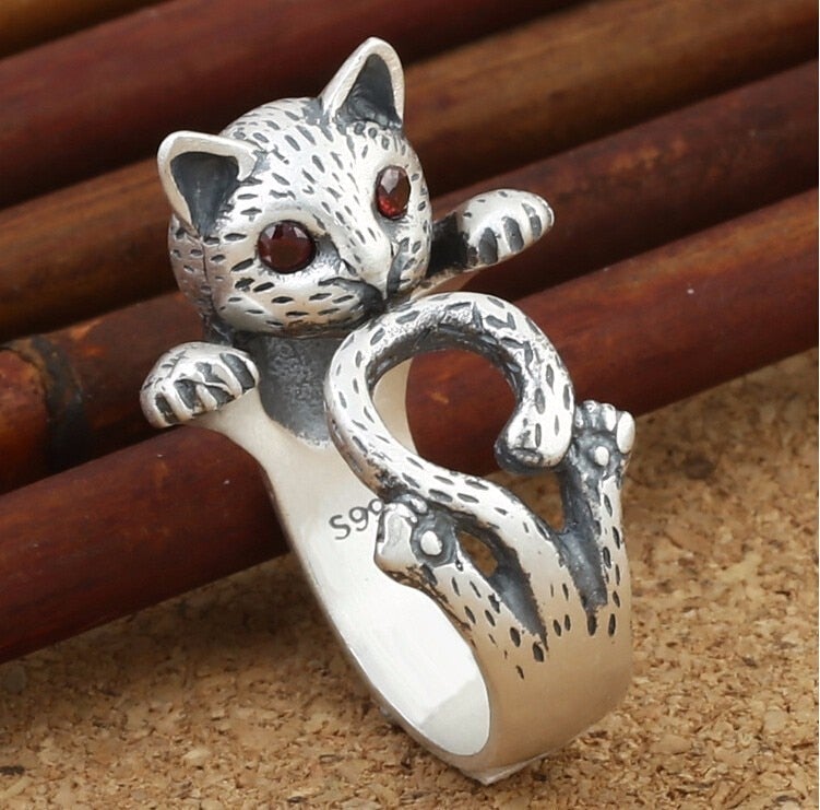 Anillo ajustable de gato pintado a mano - Hipnotelia