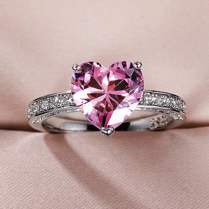 Anillo ajustable en forma de corazón de circonio rosado - Hipnotelia