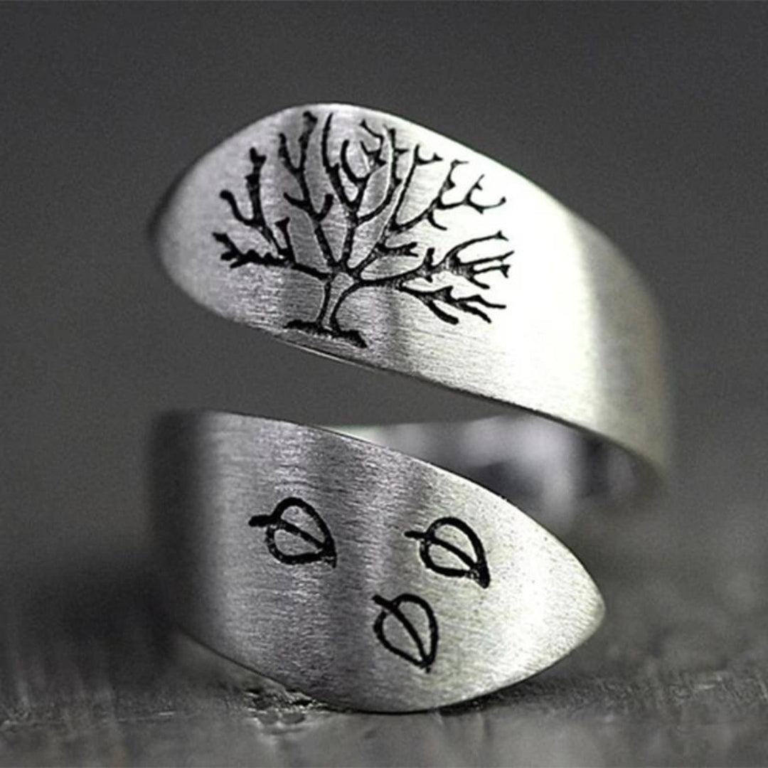 Anillo ajustable plateado del árbol de la vida - Hipnotelia