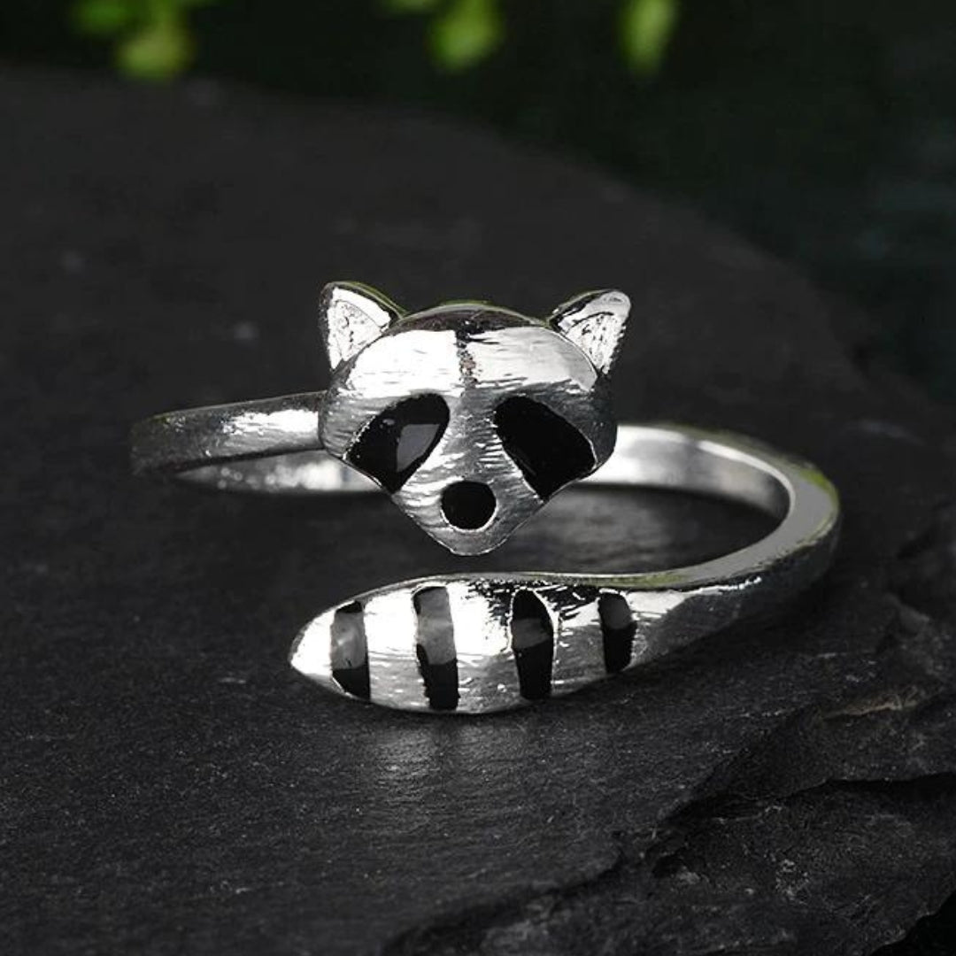 Anillo plateado ajustable de mapache - Hipnotelia