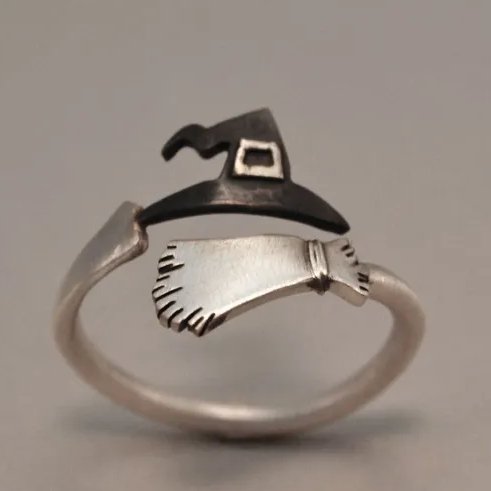 Anillo plateado ajustable de sombrero de bruja - Hipnotelia