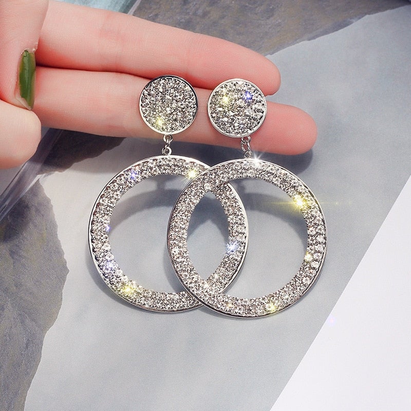 Pendientes circulares de circonita brillante en dorado y plateado - Hipnotelia