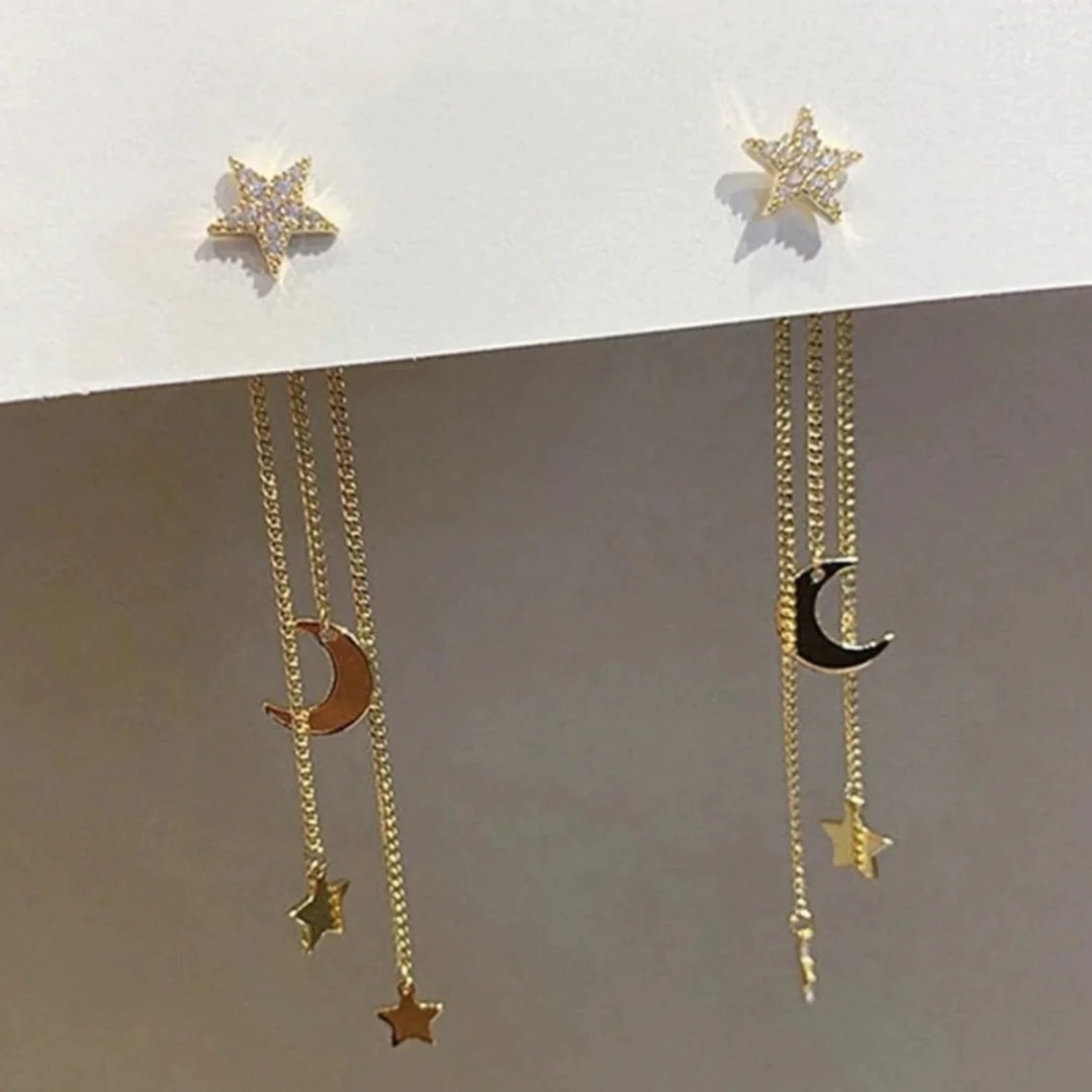 Pendientes colgantes con estrellas y lunas doradas - Hipnotelia