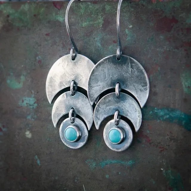 Pendientes colgantes plateados vintage con piedra turquesa - Hipnotelia
