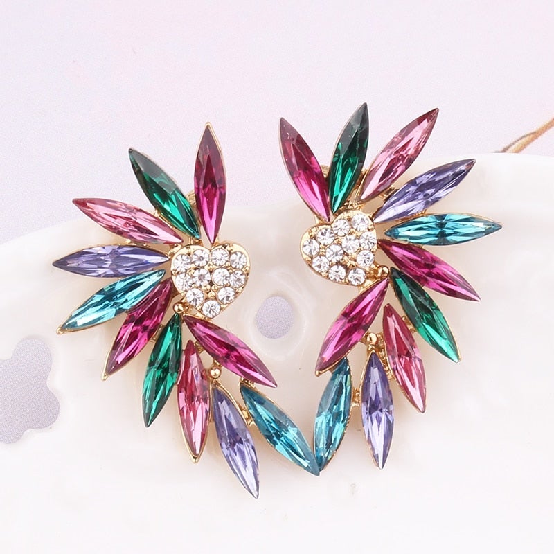 Pendientes de ala y corazón con circonitas multicolores - Hipnotelia