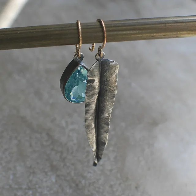 Pendientes de hoja de cristal vintage azul - Hipnotelia