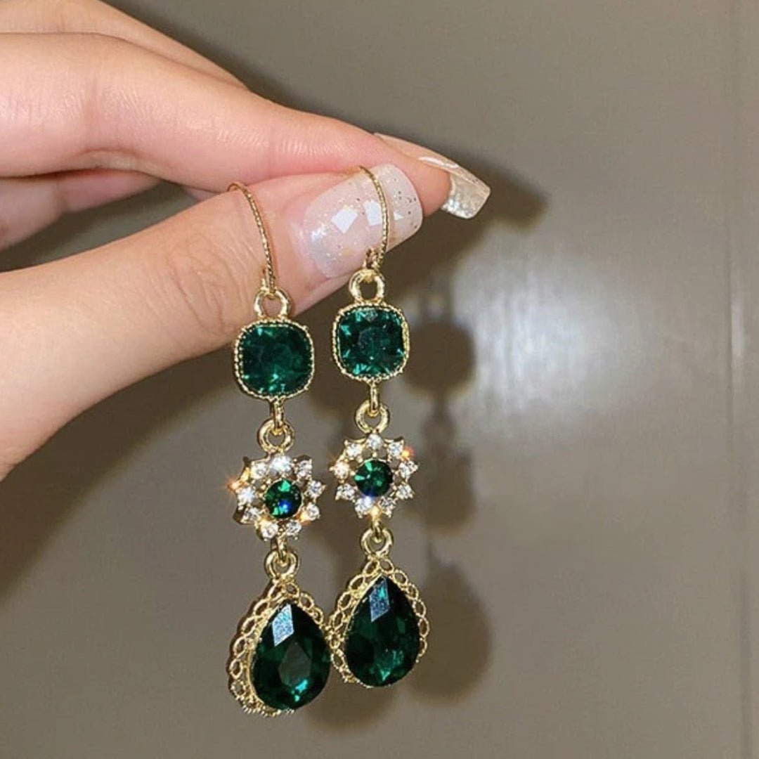 Pendientes de lujo vintage de cristal verde - Hipnotelia