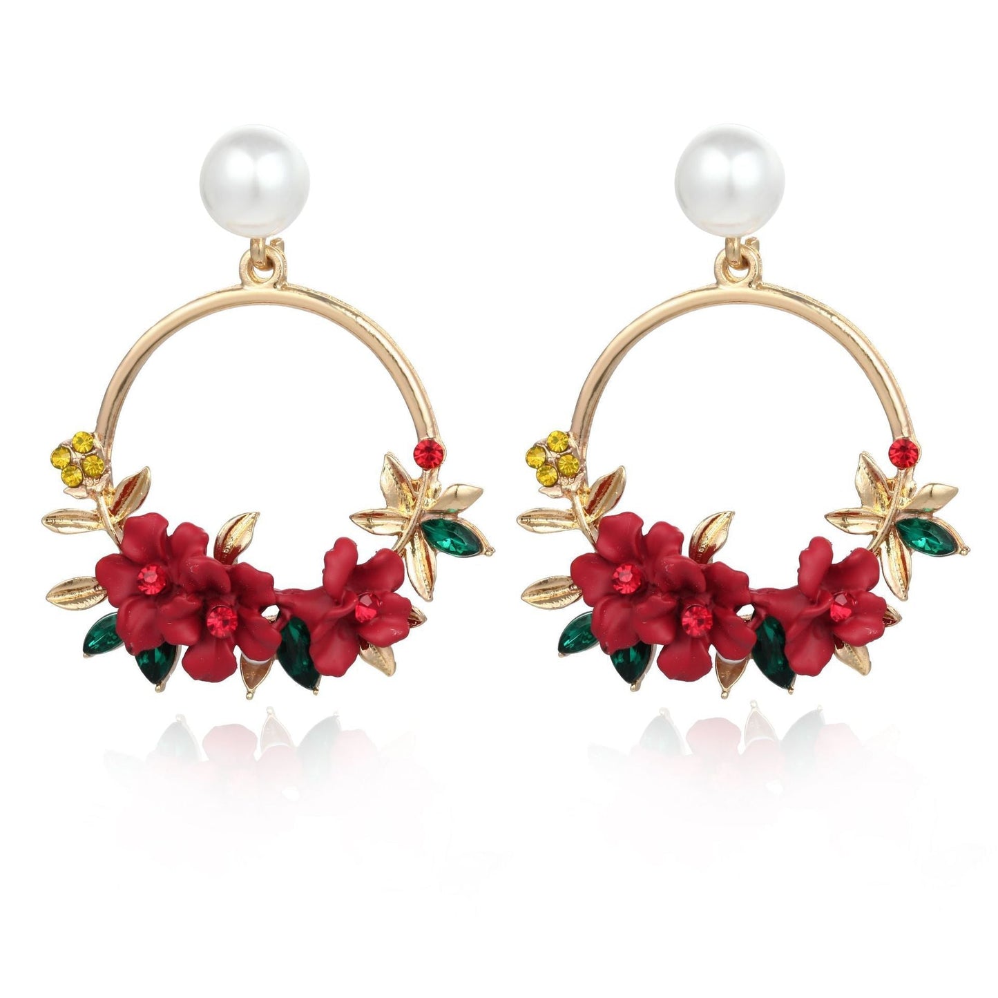 Pendientes dorados de flores y perlas - Hipnotelia