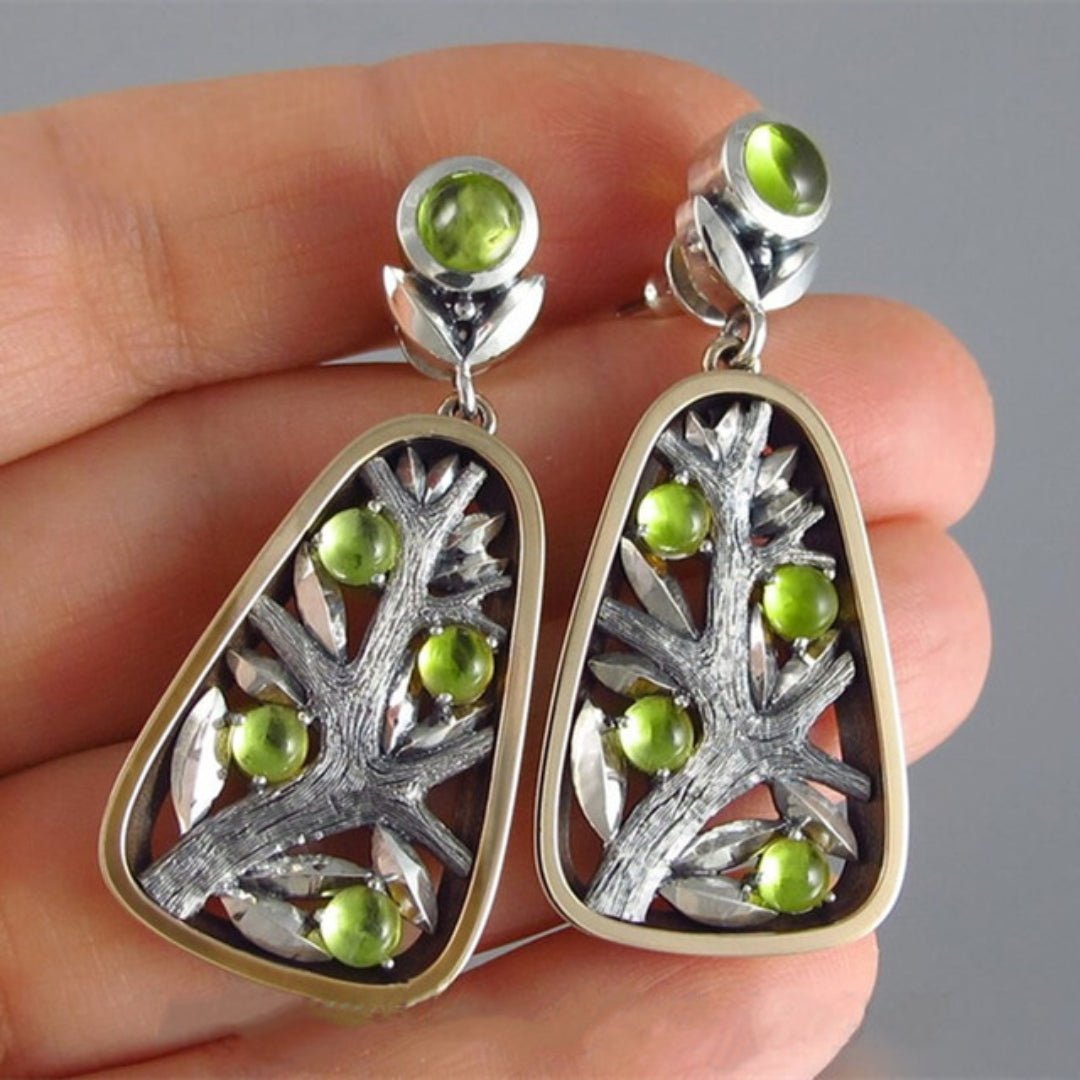 Pendientes plateados con cristales verdes - Hipnotelia