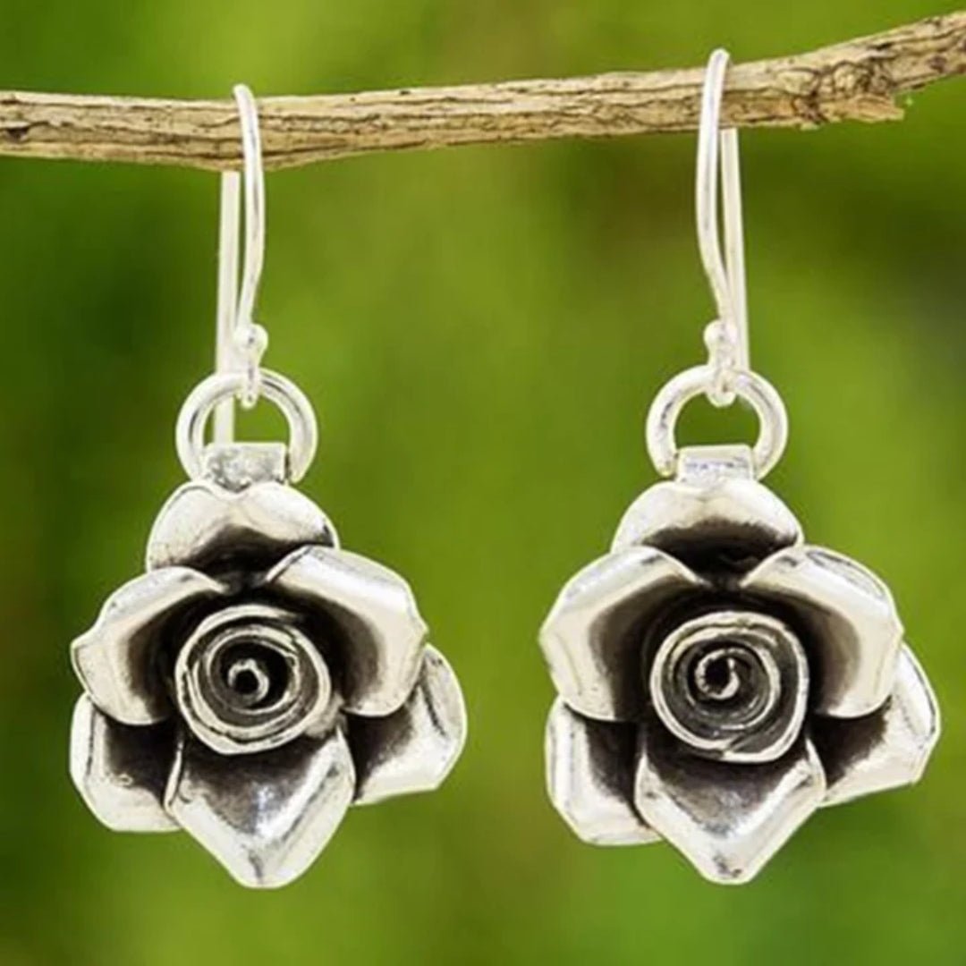 Pendientes plateados de rosa vintage - Hipnotelia
