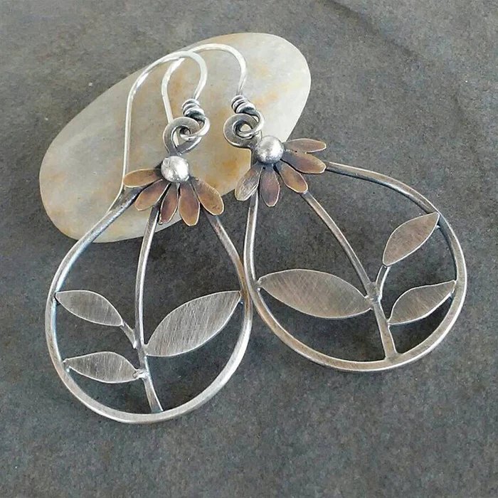 Pendientes plateados florales vintage - Hipnotelia