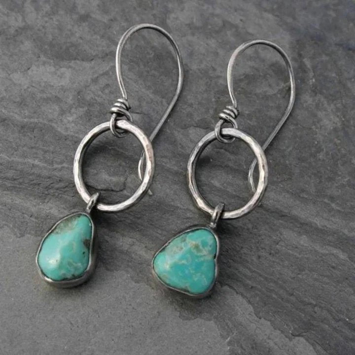 Pendientes plateados vintage de piedra turquesa - Hipnotelia