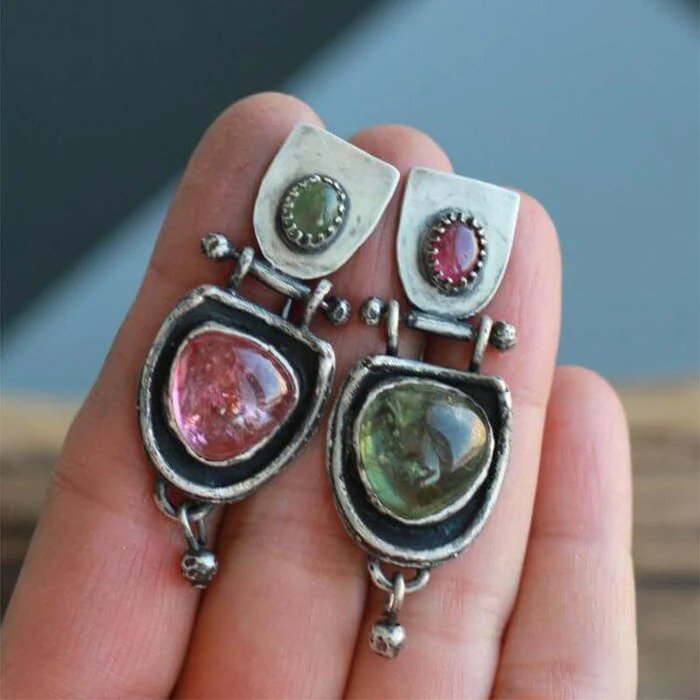 Pendientes rectangulares vintage rojo y verde - Hipnotelia
