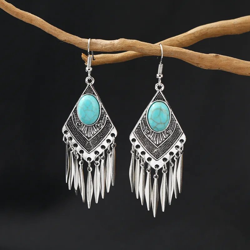 Pendientes vintage de borla turquesa - Hipnotelia