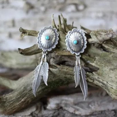 Pendientes vintage de plumas y piedras turquesa - Hipnotelia