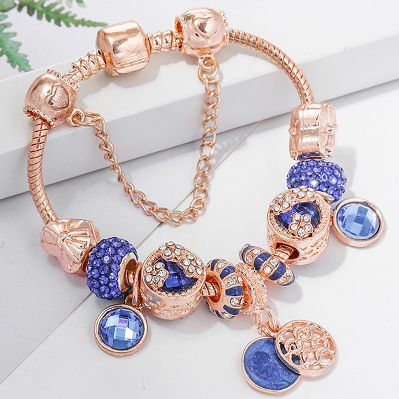 Pulsera rosa y cristales azules - Hipnotelia