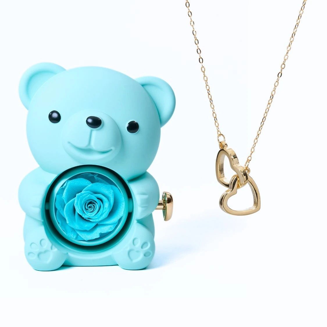 Osito con rosa eterna y collar de corazones personalizados - Hipnotelia