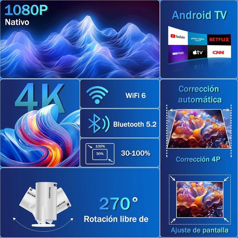 Proyector Portátil 4K - Cine en Casa 180° 🎬 - Hipnotelia