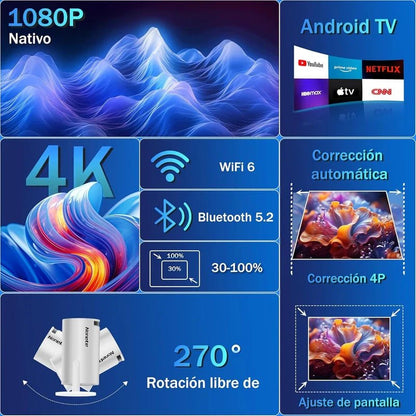 Proyector Portátil 4K - Cine en Casa 180° 🎬 - Hipnotelia