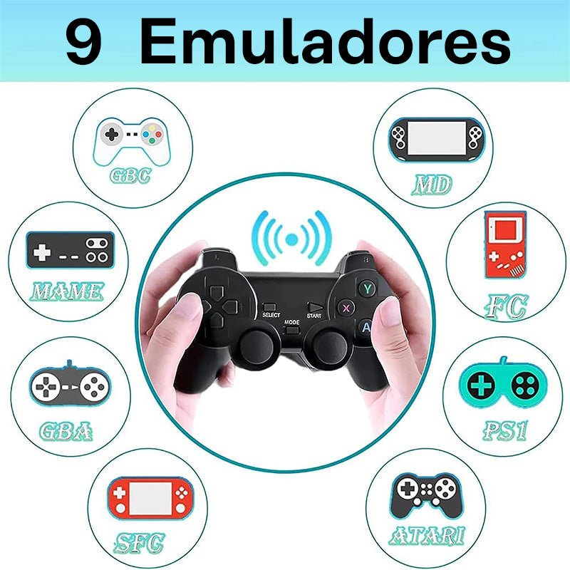 StickGame® Consola 4K + 10.000 Juegos de 9 Consolas + 2 Mandos - Hipnotelia