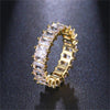 Lujoso anillo dorado y plateado de circonitas rectangulares