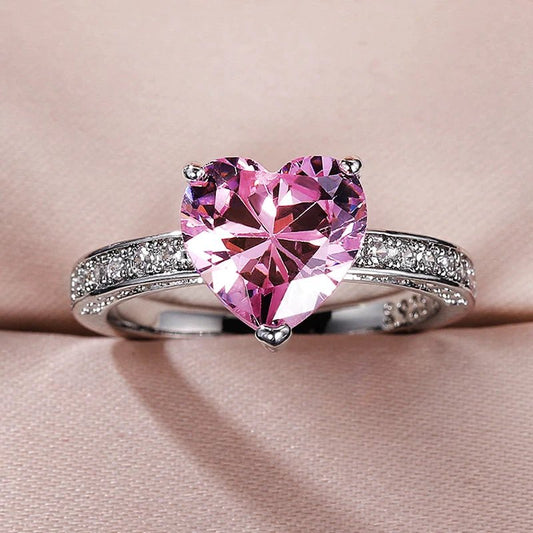 Anillo ajustable en forma de corazón de circonio rosado - Hipnotelia