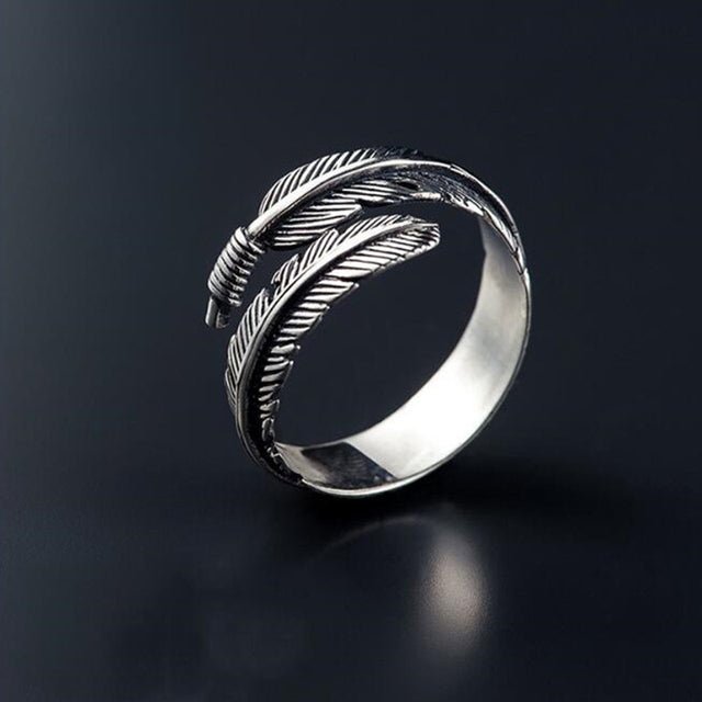 Anillo plateado ajustable de pluma - Hipnotelia