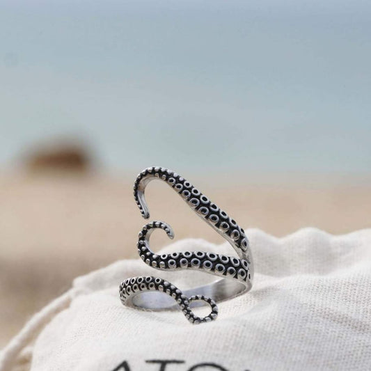 Anillo plateado ajustable de tentáculos - Hipnotelia
