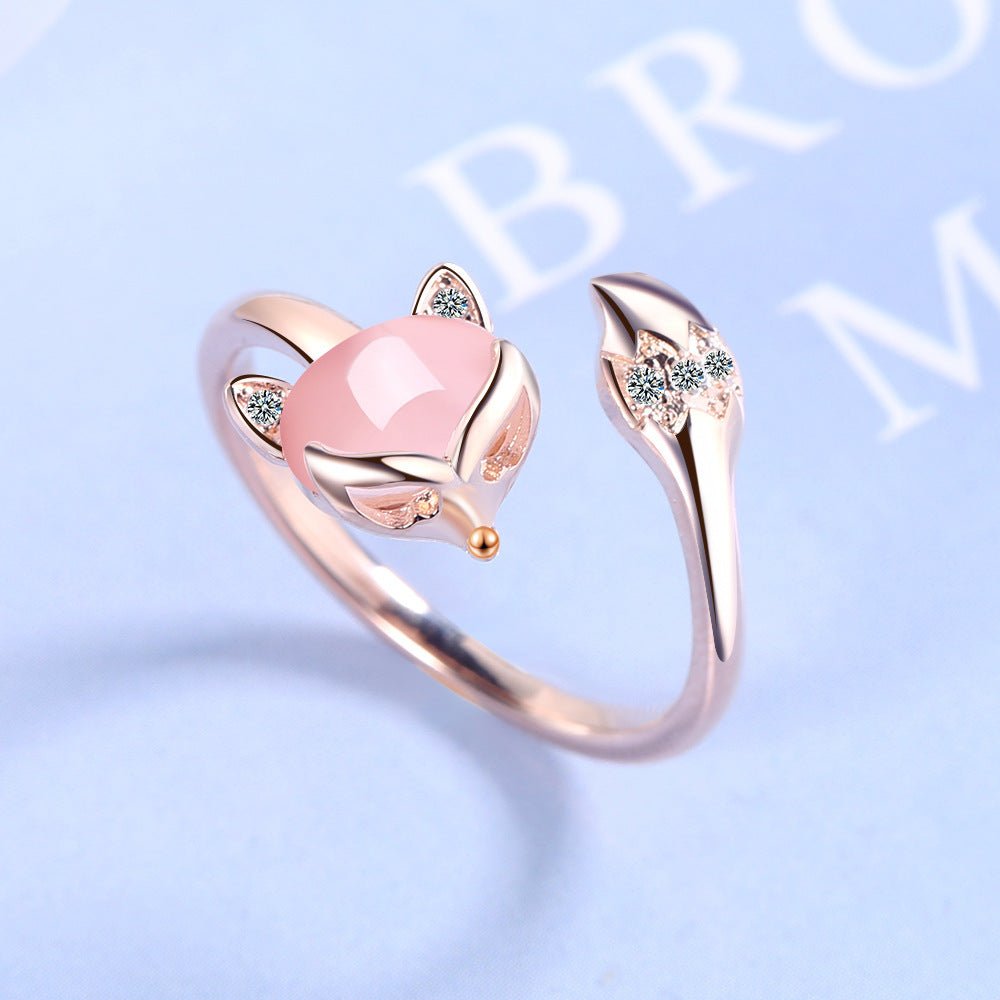 Anillo plateado ajustable de zorro rosa - Hipnotelia