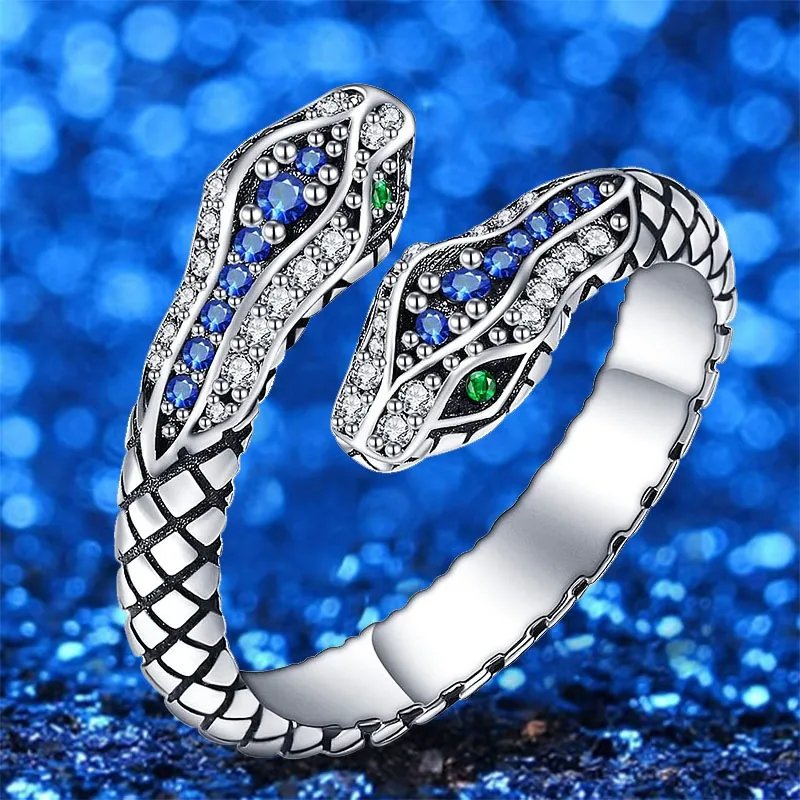 Anillo plateado de serpientes vintage brillantes - Hipnotelia