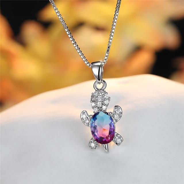 Colgante de tortuga de circonitas ovaladas multicolor - Hipnotelia