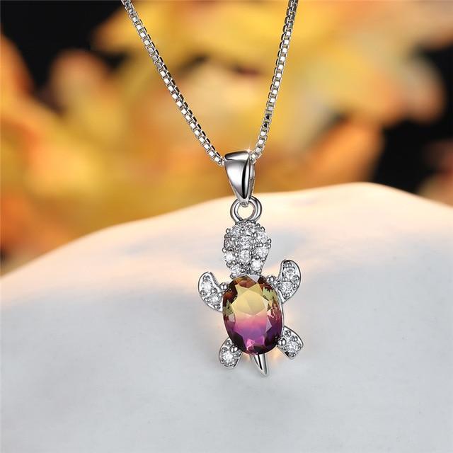 Colgante de tortuga de circonitas ovaladas multicolor - Hipnotelia