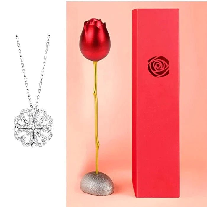 Colgante de doble corazón + Estuche con forma de Rosa de regalo - Moroveta
