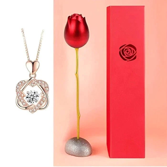 Colgante de doble corazón + Estuche con forma de Rosa de regalo - Moroveta