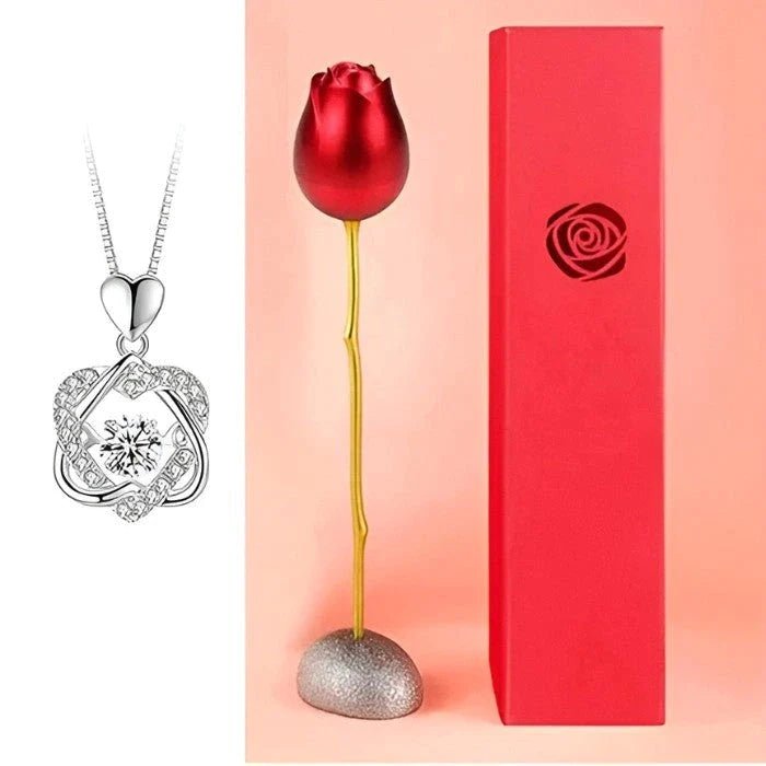 Colgante de doble corazón + Estuche con forma de Rosa de regalo - Moroveta
