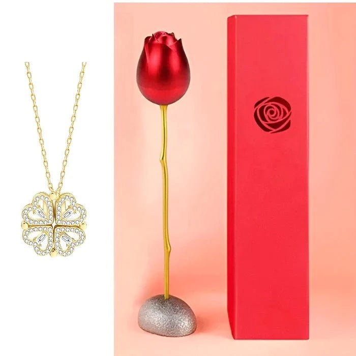 Colgante de doble corazón + Estuche con forma de Rosa de regalo - Moroveta