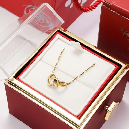 Collar de corazones personalizado con caja de rosa eterna - Hipnotelia