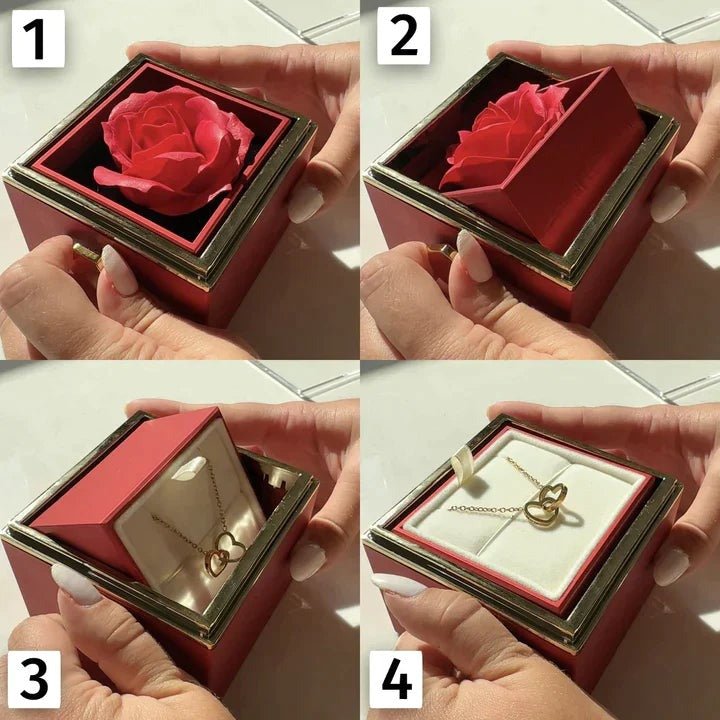 Collar de corazones personalizado con caja de rosa eterna - Hipnotelia