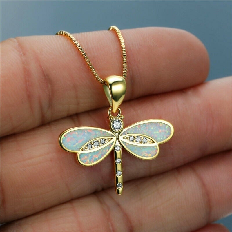 Collar dorado de libélula con ópalo - Hipnotelia