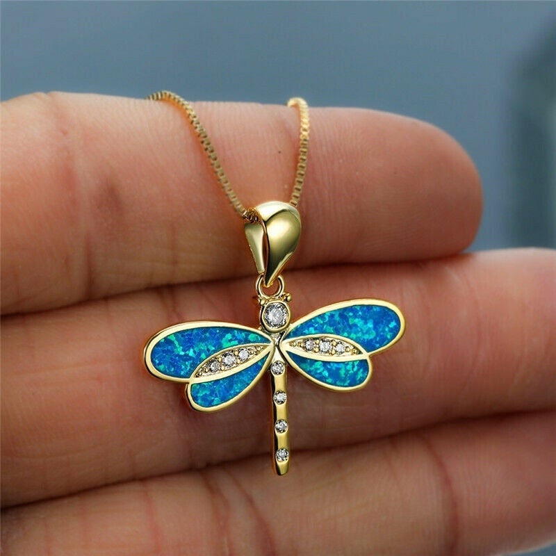 Collar dorado de libélula con ópalo - Hipnotelia