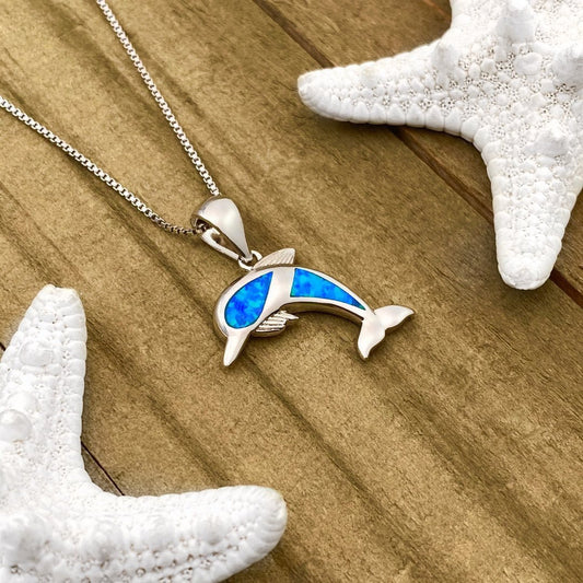 Collar plateado de delfín con ópalo azul - Hipnotelia