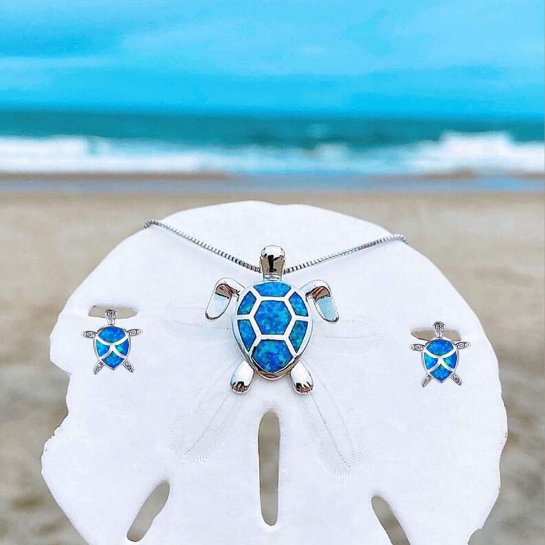 Conjunto de collar + pendientes de tortuga marina de ópalo - Hipnotelia