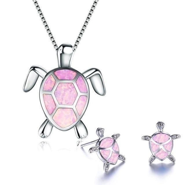 Conjunto de collar + pendientes de tortuga marina de ópalo - Hipnotelia