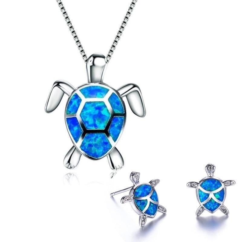 Conjunto de collar + pendientes de tortuga marina de ópalo - Hipnotelia