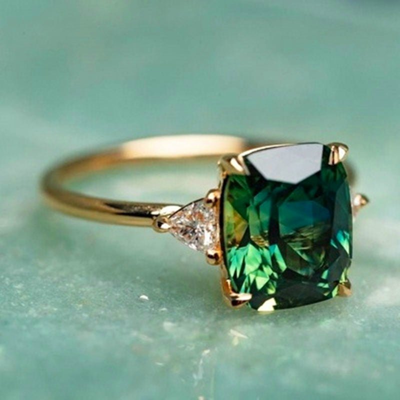 Elegante anillo cuadrado con esmeralda - Hipnotelia