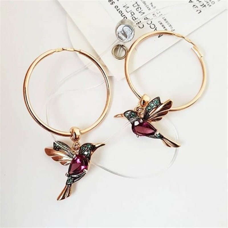 Pendientes colgantes de colibrí con incrustación de circonitas - Hipnotelia