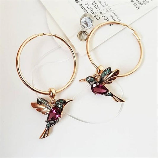 Pendientes colgantes de colibrí con incrustación de circonitas - Hipnotelia