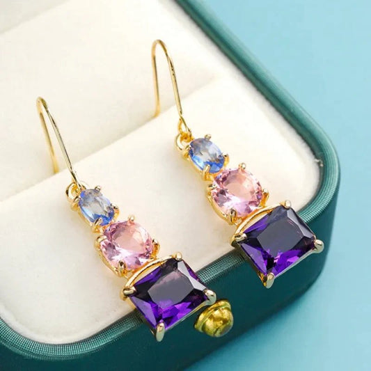 Pendientes colgantes dorados con circonita multicolor - Hipnotelia